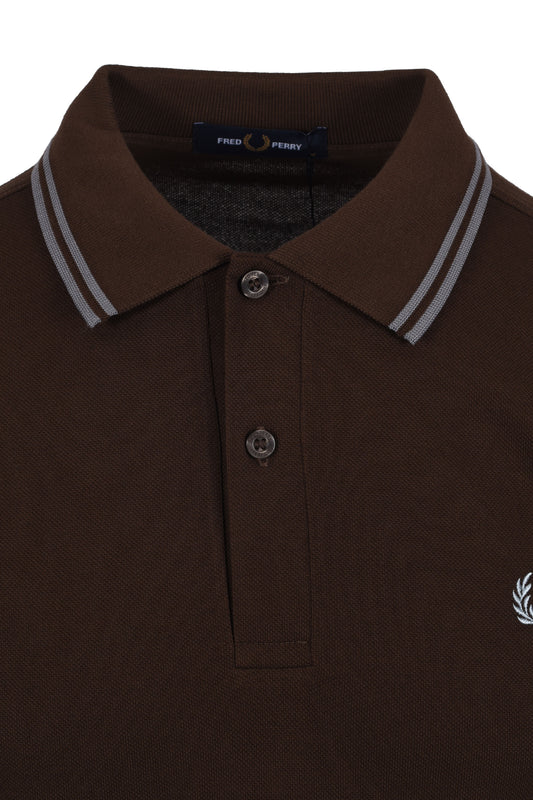 FRED PERRY TWIN TIPPED POLO BURNT TOBACCO/ STOCKPORT BLUE