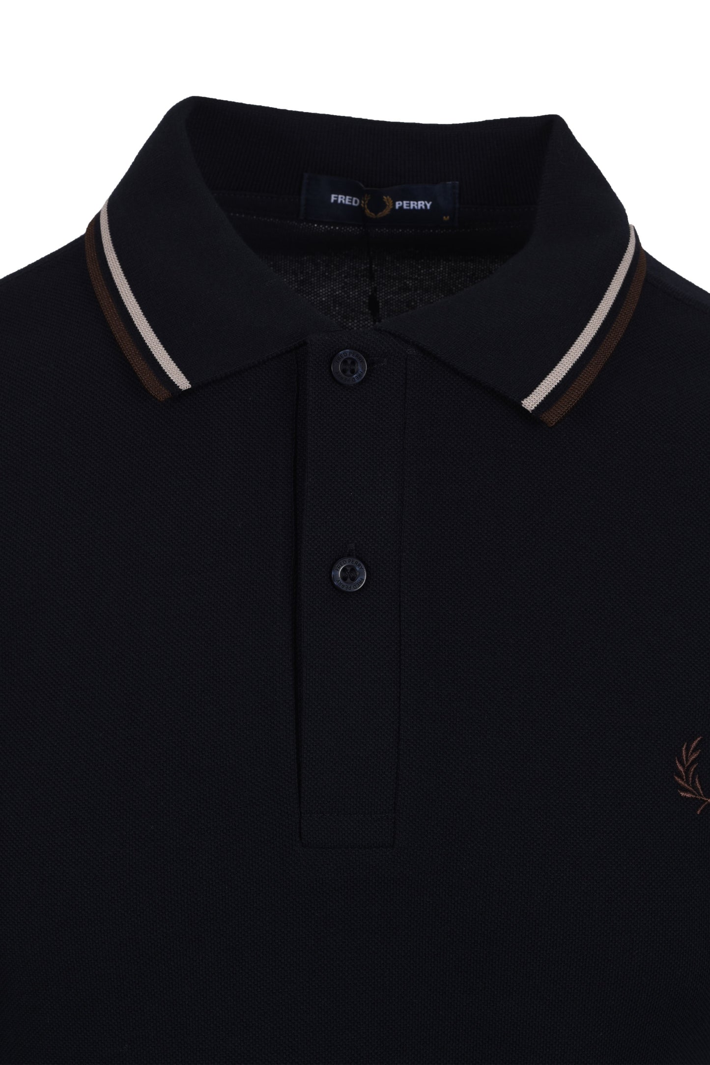 FRED PERRY TWIN TIPPED POLO NAVY/WARM OAT/ BURNT TOBACCO