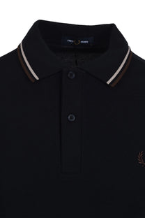 FRED PERRY TWIN TIPPED POLO NAVY/WARM OAT/ BURNT TOBACCO Fred Perry