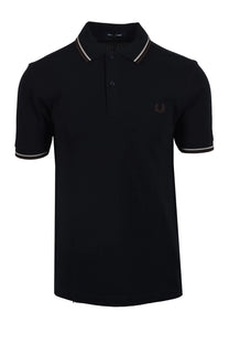 FRED PERRY TWIN TIPPED POLO NAVY/WARM OAT/ BURNT TOBACCO Fred Perry