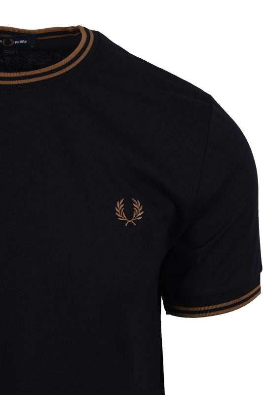 FRED PERRY TWIN TIPPED T-SHIRT BLACK/SHADED STONE