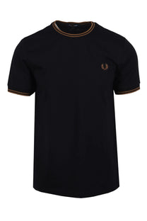 FRED PERRY TWIN TIPPED T-SHIRT BLACK/SHADED STONE Fred Perry