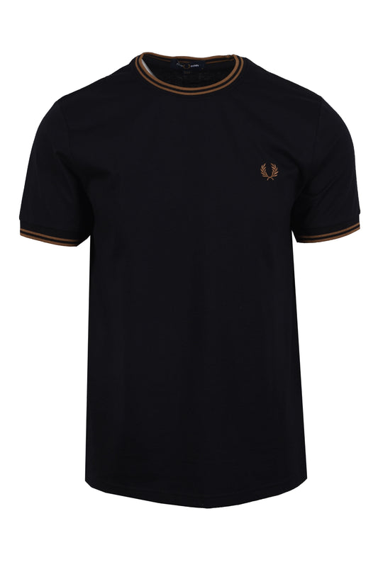 FRED PERRY TWIN TIPPED T-SHIRT BLACK/SHADED STONE