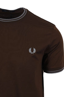 Fred Perry FRED PERRY TWIN TIPPED T-SHIRT BROWN TOBACCO/GREY Fred Perry