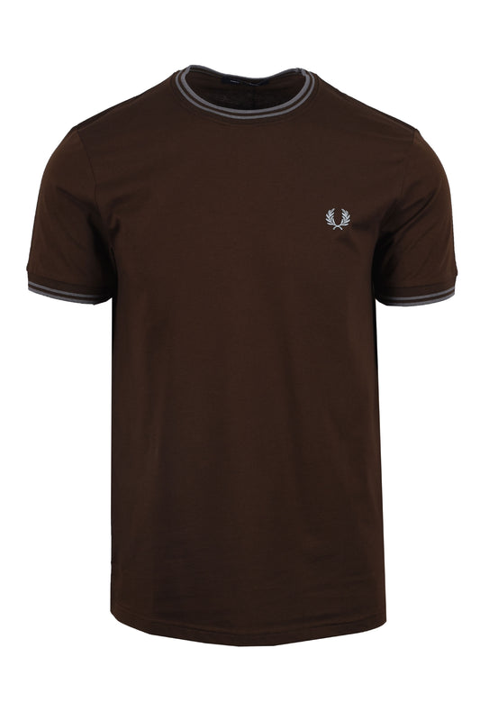 Fred Perry FRED PERRY TWIN TIPPED T-SHIRT BROWN TOBACCO/GREY