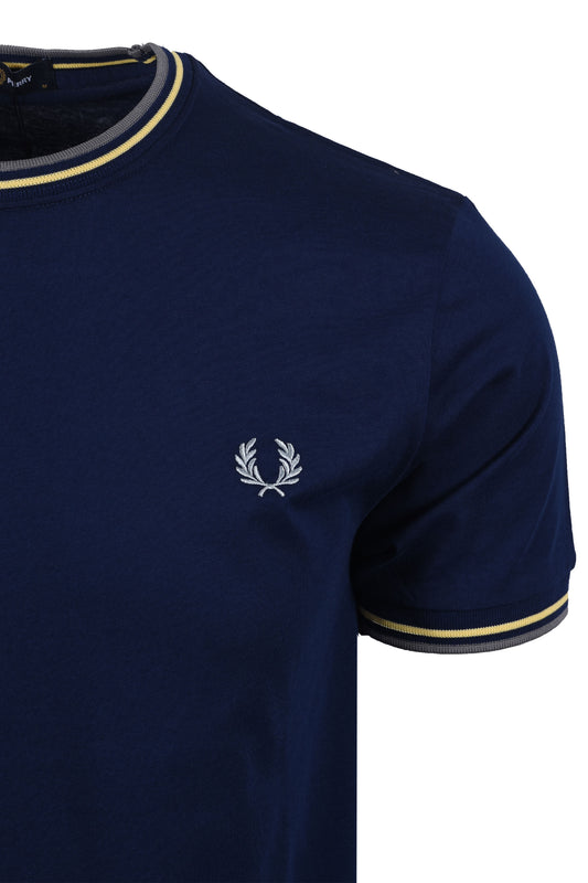 FRED PERRY TWIN TIPPED TSHIRT FRENCH NAVY/GOLD/BLUE