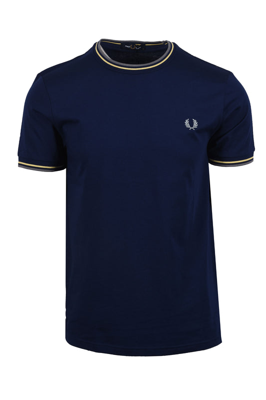 FRED PERRY TWIN TIPPED TSHIRT FRENCH NAVY/GOLD/BLUE