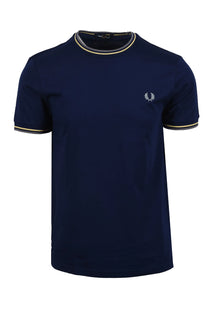 FRED PERRY TWIN TIPPED TSHIRT FRENCH NAVY/GOLD/BLUE Fred Perry