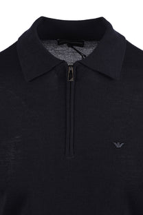 EMPORIO ARMANI ZIP KNITTED POLO NAVY Emporio Armani Michael Stewart Menswear  Polo Shirts
