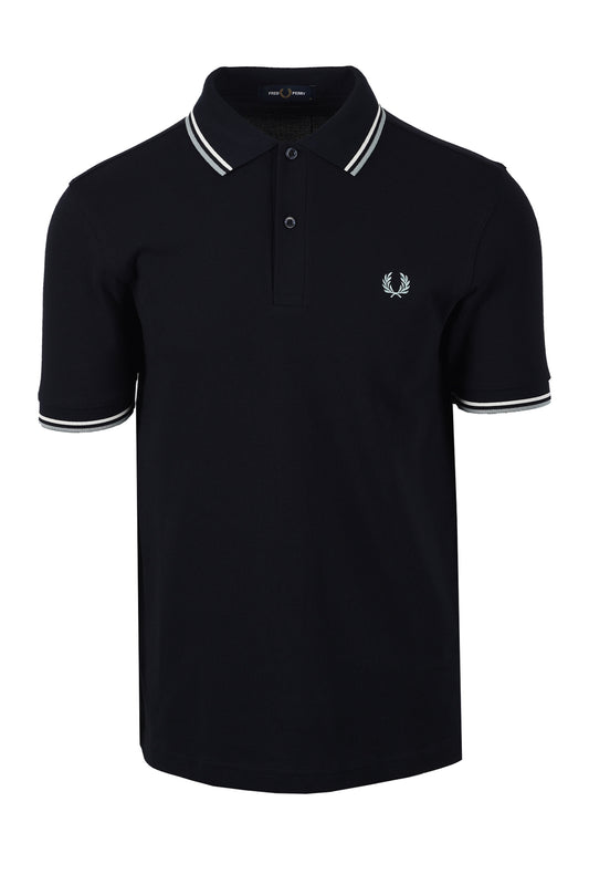 FRED PERRY TWIN TIPPED POLO NAVY/ECRU/SILVER BLUE Fred Perry Michael Stewart Menswear  Polo Shirts