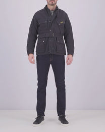 man wearing a Barbour International jacket in black 