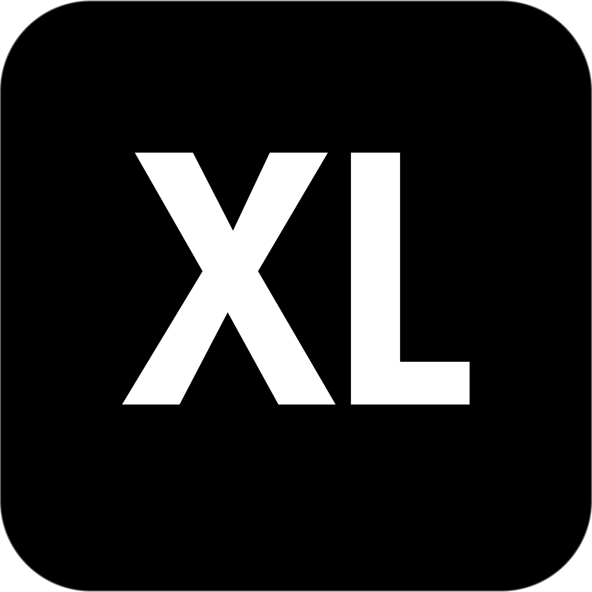 A black rounded square with large white text reading 'XL' in the center, indicating a size category.